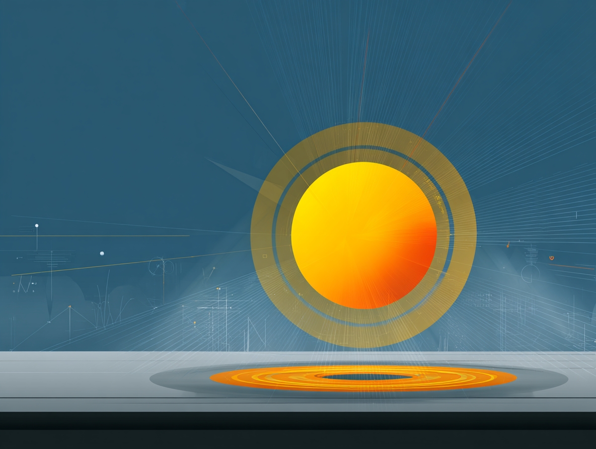 Concept of an artificial sun emitting controlled light for lab testing.