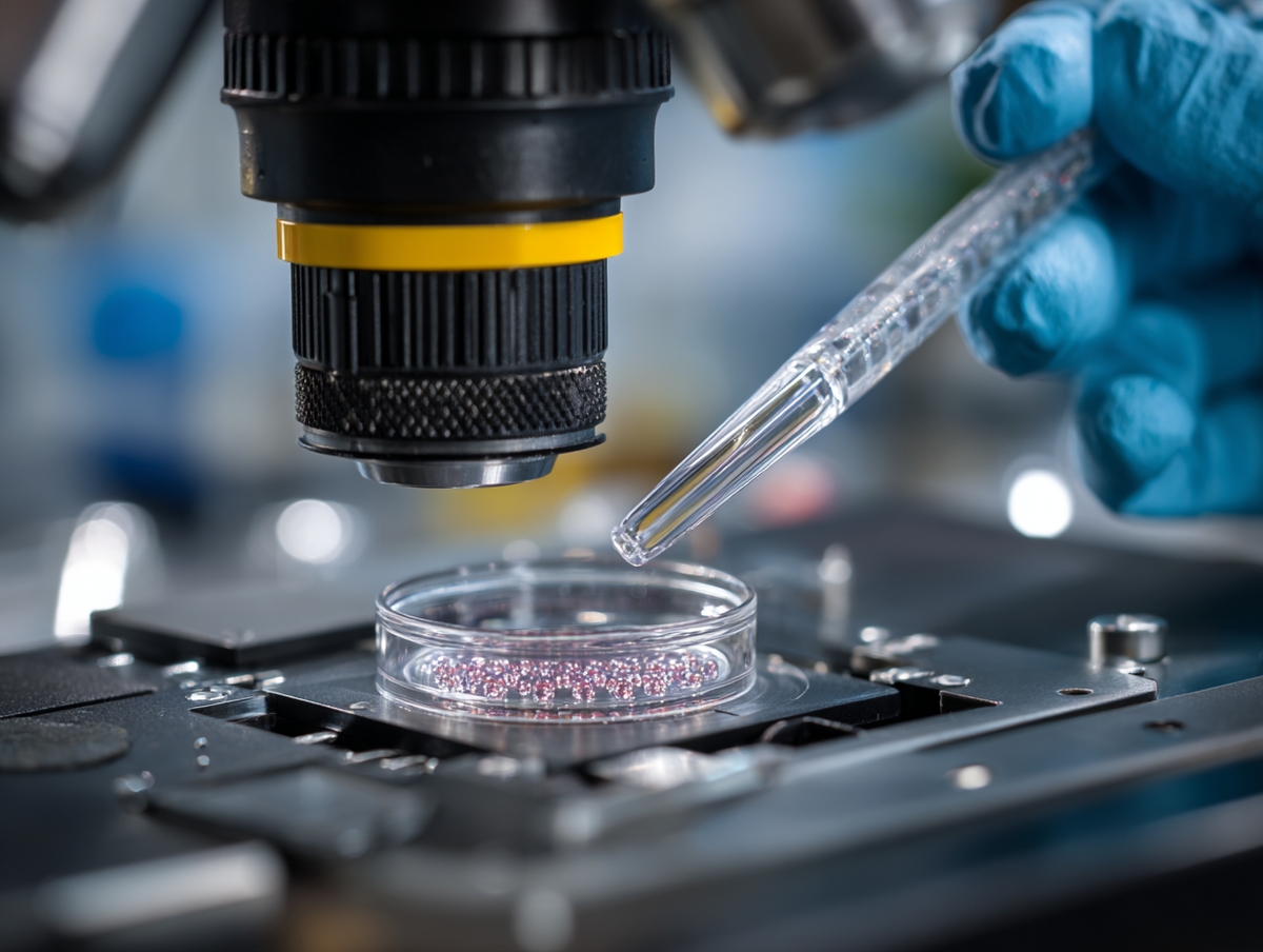 Lab technician preparing virology samples for TEM analysis 